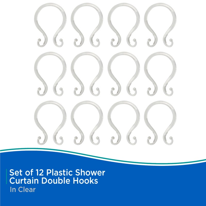 Kenney KN61211 Rust-Proof Smooth Plastic Shower Curtain Rings with Double Hanging Hooks for Shower Curtain and Standard Shower Curtain Rod, Bathroom Use, Easy to Install, Set of 12, Clear - Image 5
